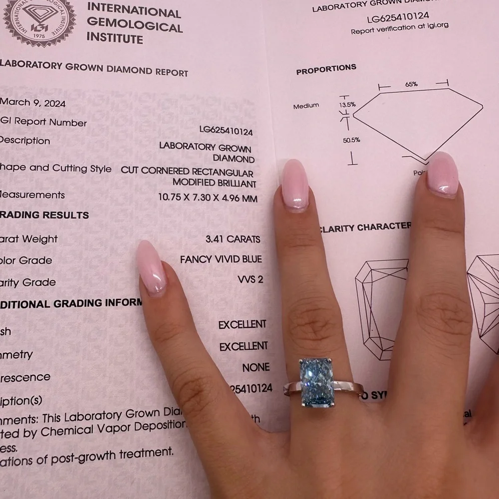3.41 carat fancy vivid blue vvs2 radiant cut diamond engagement ring - Picture 6 of 12